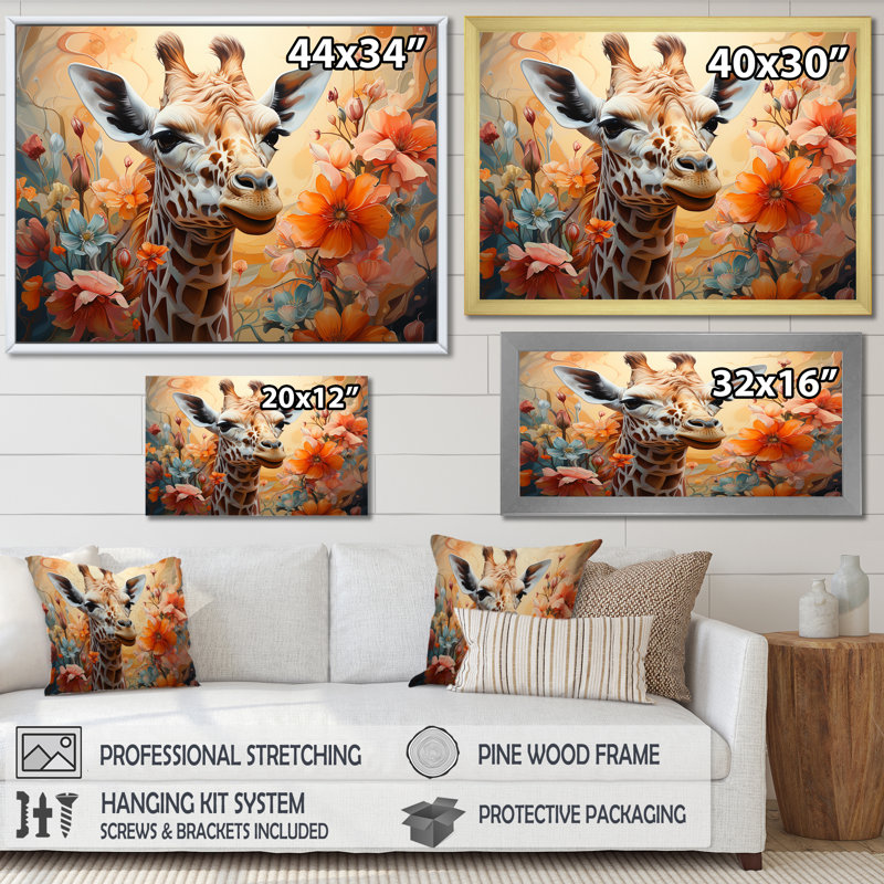 " Brown Giraffe Expressionist Grace I ", Black Floater Framed, 30" H x 40" W x 1.5" D