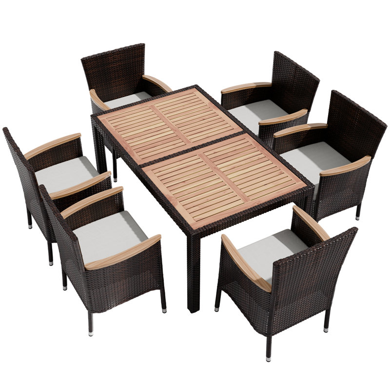 Autymn 6 - Person Outdoor Dining Set with Cushions, Brown, 6