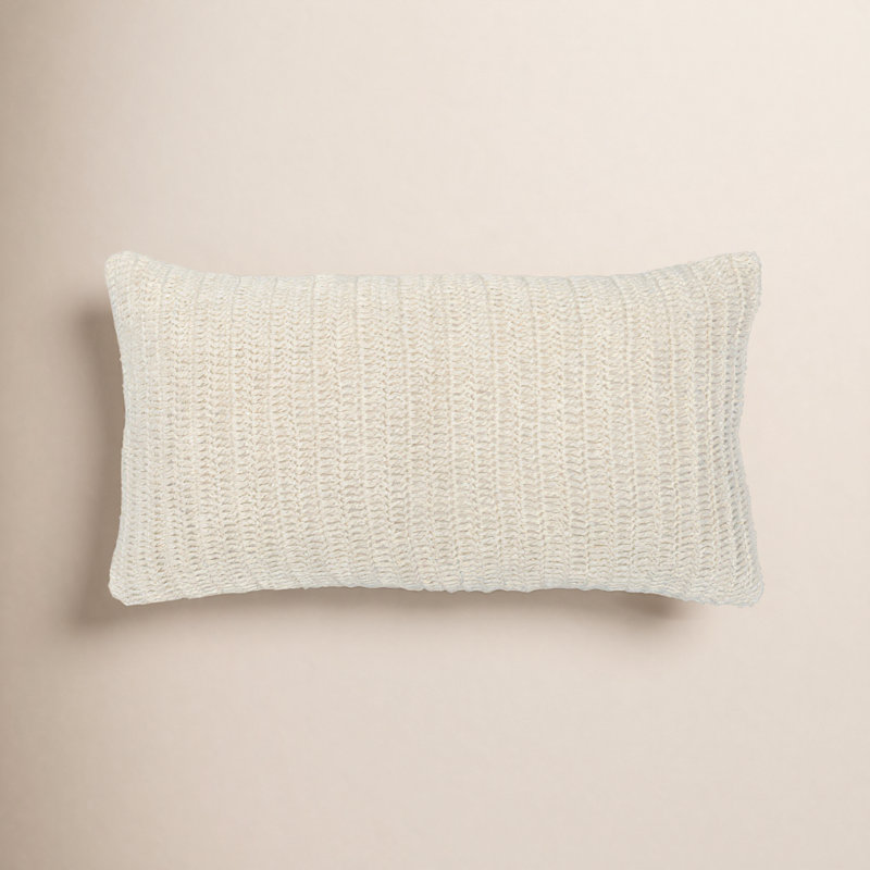 Nakeya Knitted Linen Throw Pillow, Ivory, 14" x 26", Rectangle
