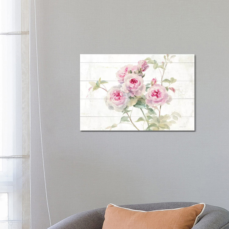 Sweet Roses On Wood by Danhui Nai - Wrapped Canvas Painting, 66.04 cm H x 45.72 cm W