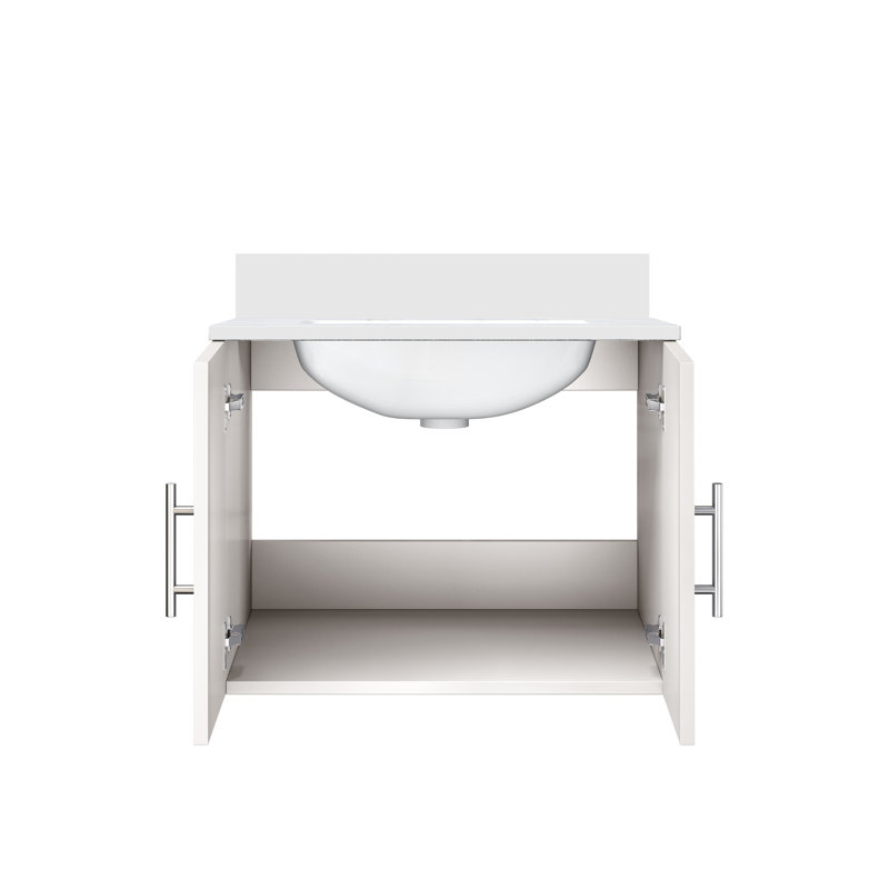 Single Bathroom Vanity with Top, White Quartz