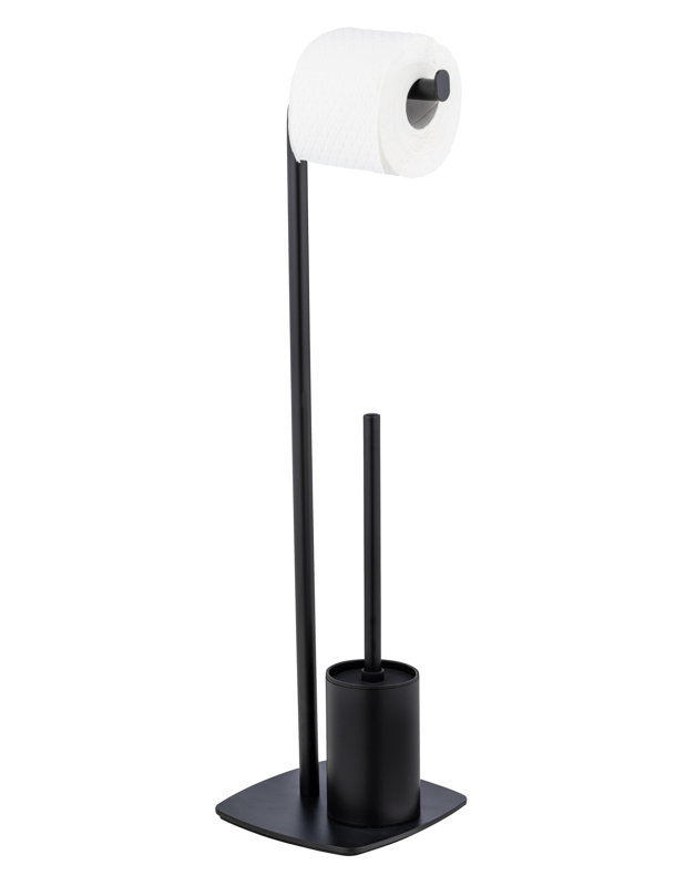Ivy Bronx free-standing toilet set, Mod. Iria, black, with toilet roll holder and toilet brush, Black
