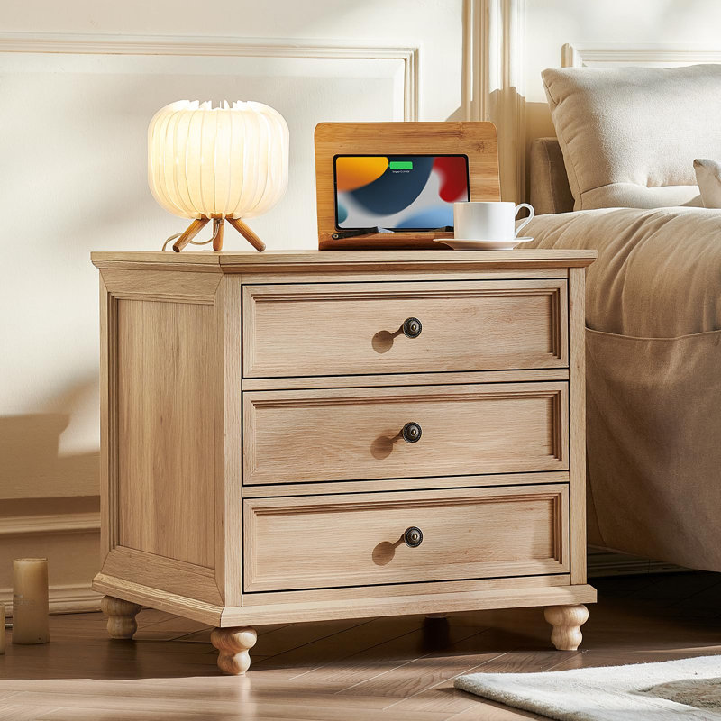 24" Wide Farmhouse Night Stand,Large End Table With 3 Drawers & Metal Handle,Dresser For Bedroom, Bed Side Table Chest Of Drawers Cabinet,Wood Nightstand For Living Room,Closet
