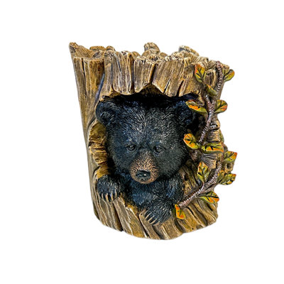 Polyresin Black Bear Head Tree Woodland Forest Rustic Cabin Lodge Decorative Tabletop Bust Statue
