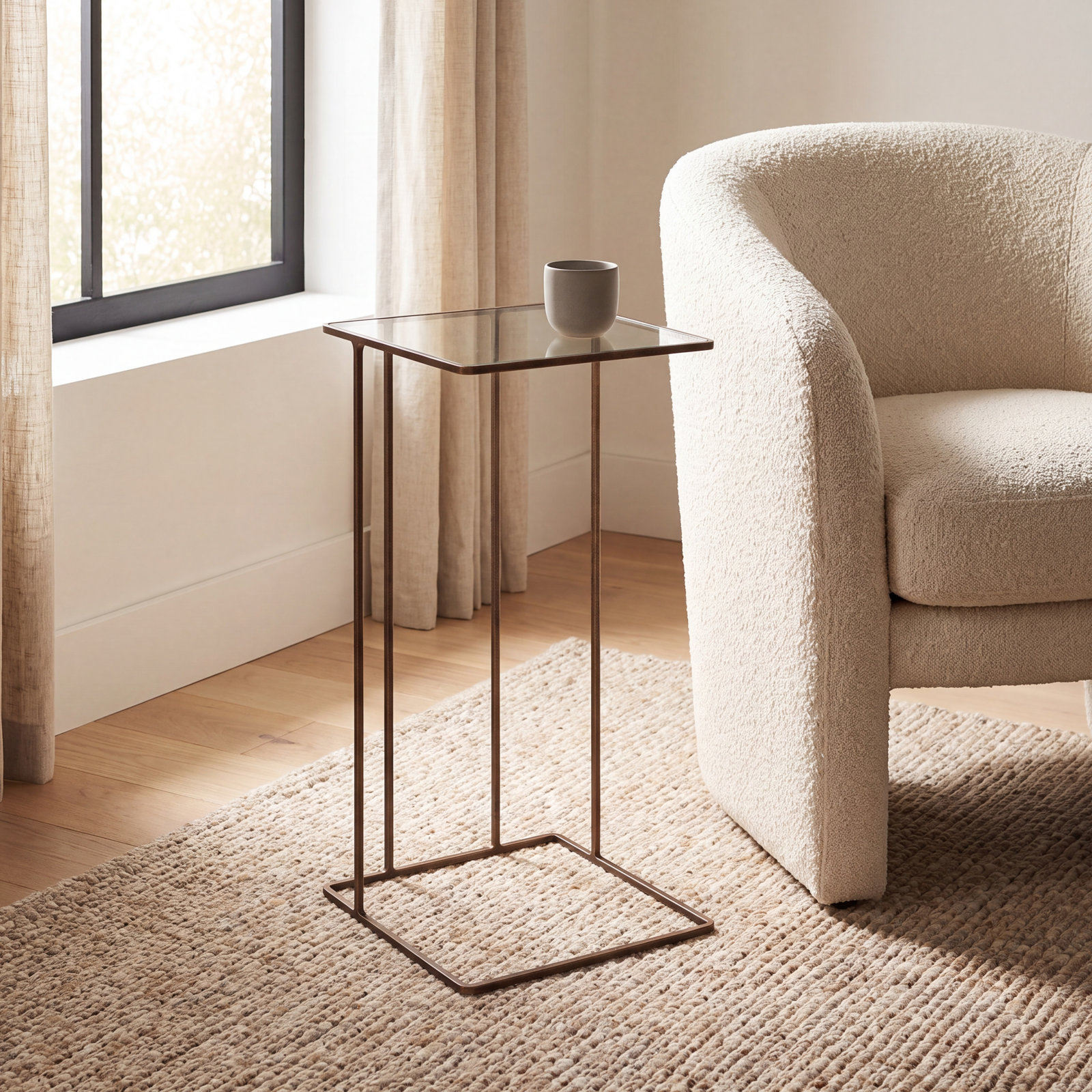 Margos Glass End Table, Antique Gold