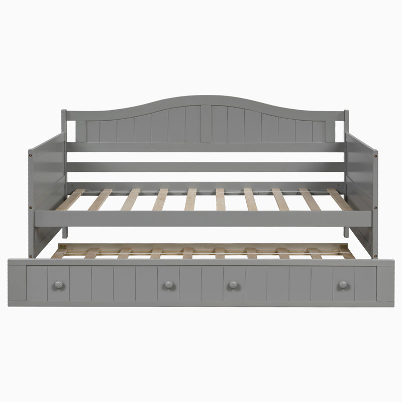 Lit plateforme simple avec rangement en bois massif Gamma, gris, Gigogne incluse