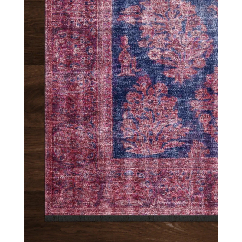 Tapis oriental rose en coton tissé à la machine Cece, Tapis de couloir 2 pi 8 po x 9 pi 9 po