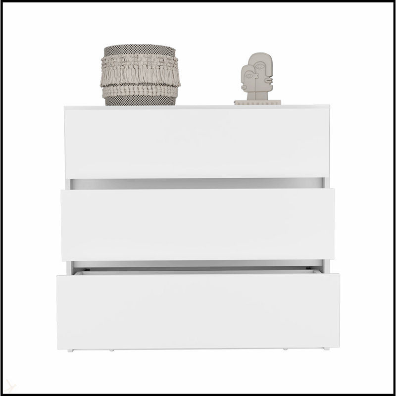 Commode moderne à trois tiroirs avec une construction durable et un rangement spacieux pour les bijoux, les vêtements et les accessoires