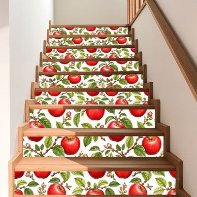 Peel and Stick Wallpaper Contact Paper Seamless red apples Realistic plant Hand drawing colored Self Adhesive and Removable 17.7in x 118in(45x300cm)