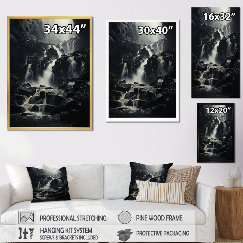 «Waterfall Ephemeral Cascade I», reproduction d'art sur toile, H 40 po x l 30 po x P 1,5 po, Cadre flottant noir