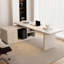 Bureau rectangulaire en pierre blanche et bois manufacturé avec tiroirs-523675101-523675089