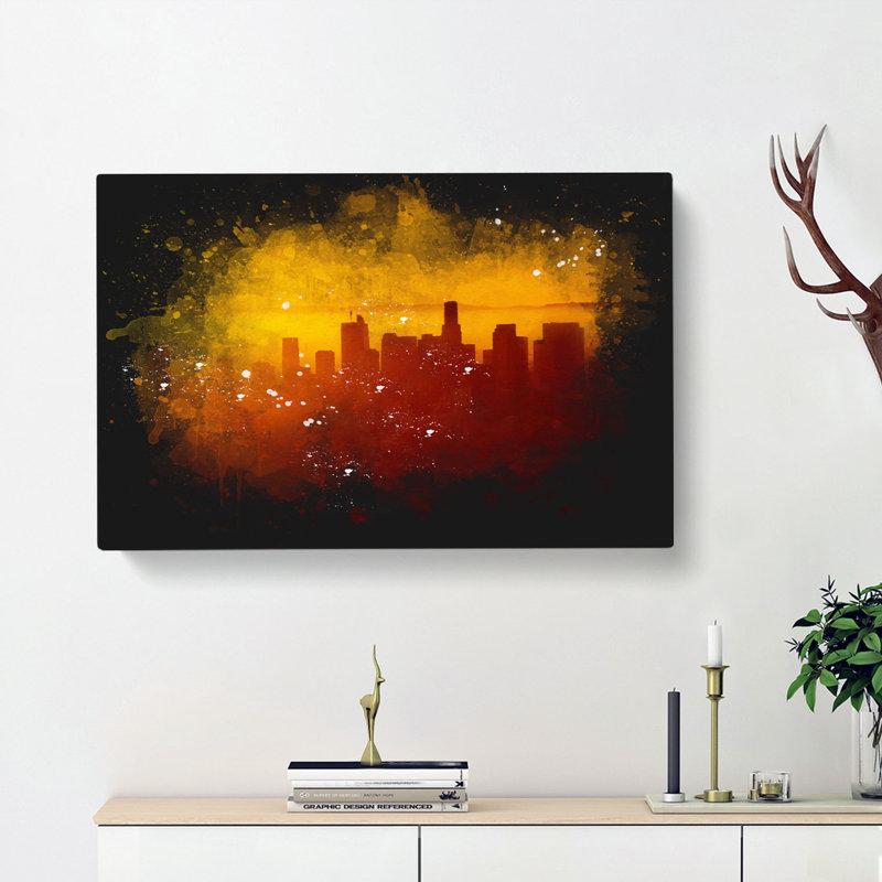 Downtown Los Angeles At Sunset - Wrapped Canvas Painting, 60cm H x 91cm W x 3cm D