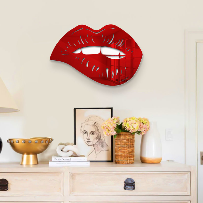 Décoration murale moderne «Biting Lips», H 18 po x l 26 po x P 1 po, Rouge