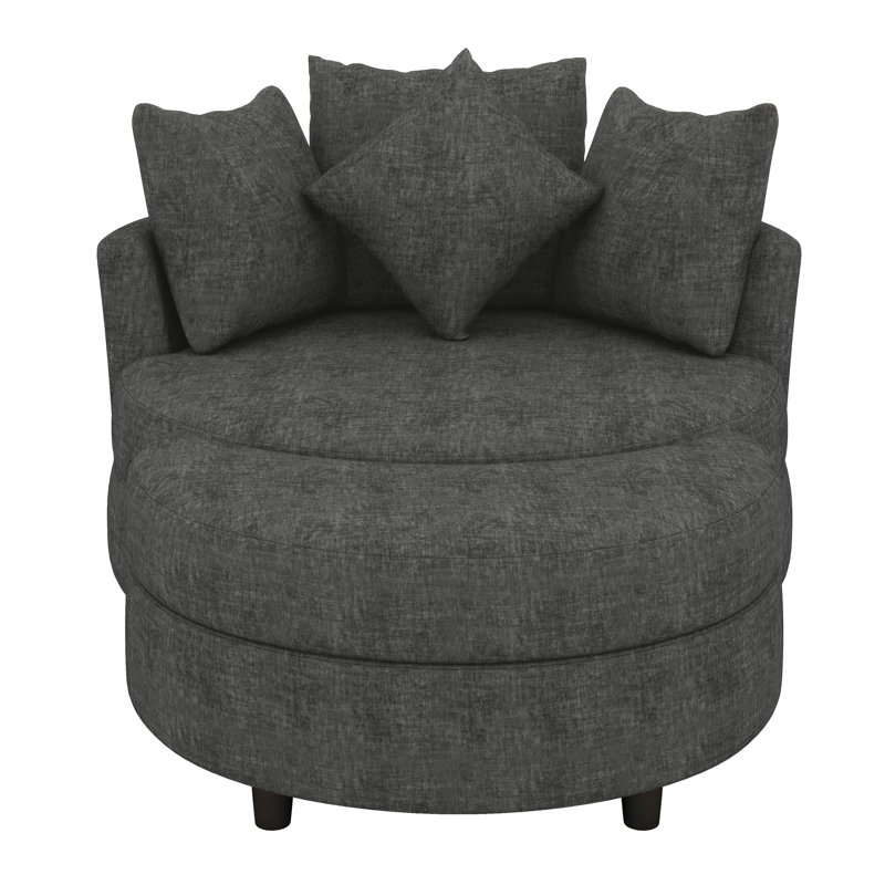 Fauteuil demi-tonneau pivotant à 360 ° avec repose-pieds de rangement et 4 coussins, fauteuil de loisirs pivotant rond surdimensionné moderne