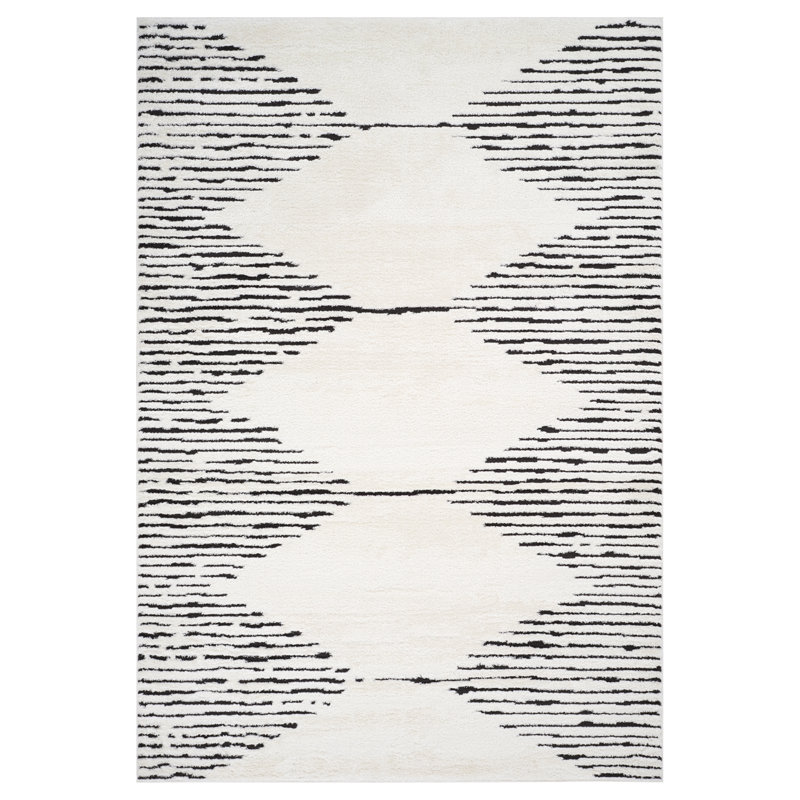 Lenamae Moraccan White Power-Loom Area Rug, Rectangle 2' x 3'