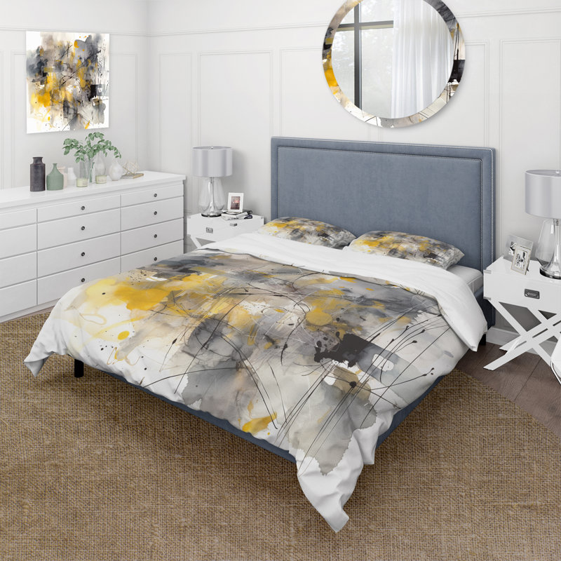 Ensemble de housse de couette abstrait jaune et gris Beyond The Canvas II, Housse de couette très grand et 2 très grandes t