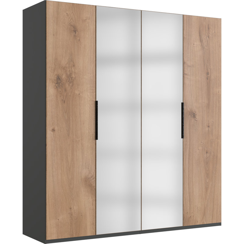 Guardino 4 Door Wardrobe, 216cm H x 200cm W x 58cm D, Plank Oak/Graphite