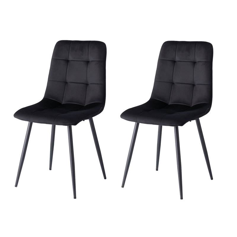50cm H Velvet Upholstered Metal Side Chair, Black, 2