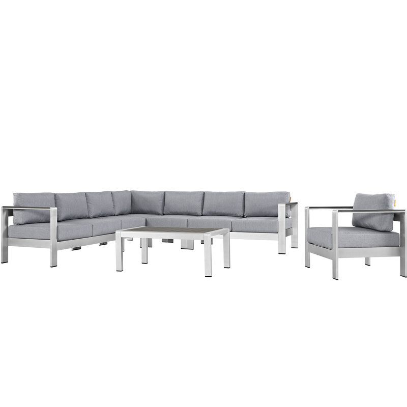Ensemble de conversation modulaire avec coussins 7 pièces Shore, Gris