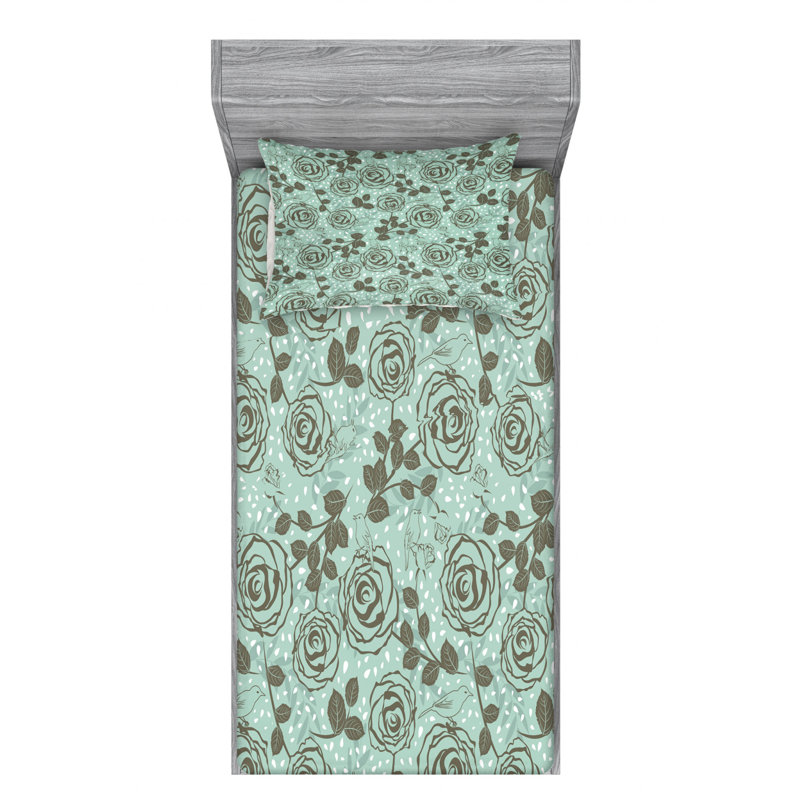 Microfiber Floral Sheet Set, Twin XL Sheet Set with Fitted Sheet