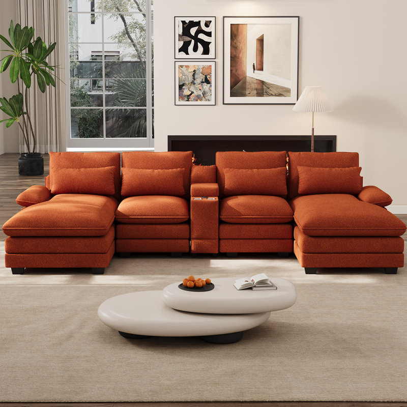 Canapé modulaire surdimensionné en U 133 po en chenille avec porte-gobelets avec console de rangement et USB 133 po