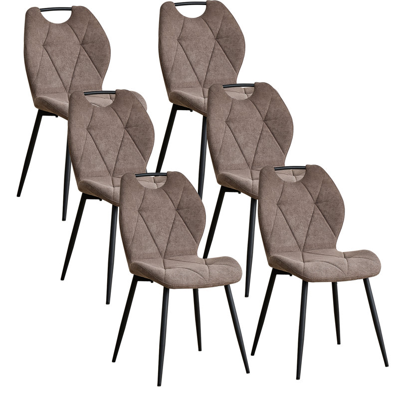 Dining Chairs - Contemporary Dining Chair - Comfortable Linen Dining Chairs - Metal Legs, Brown, 6