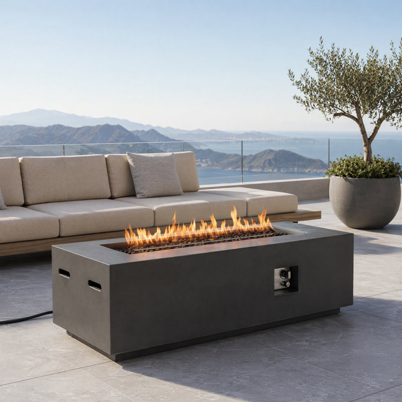 Table ronde au propane de 91 cm (36 po), foyer extérieur au gaz de 50 000 BTU avec structure en acier, support de bouteille dissimulé, pierres de lave, couvercle et housse pour patio, terrasse ou cour arrière - Gris