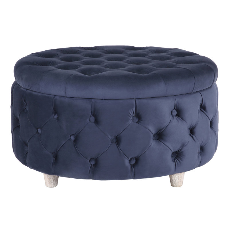 Repose-pieds de rangement rond en velours de 29,5 po Kirsten, Velours bleu marine