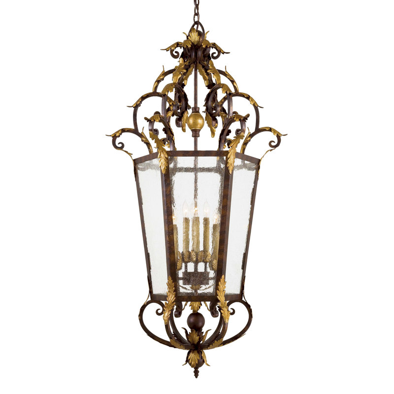Golden Bronze 8-Light Geometric Chandelier with Clear Glass