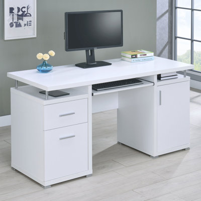 Bureau d'ordinateur blanc avec 2 tiroirs et armoire Rochelle