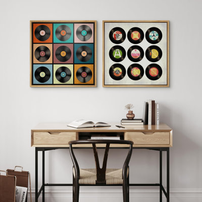 Music " Multicolor Record CD Circle Music Player Collages Illustrations Modern Contemporary Art Decor " 2 - Pieces