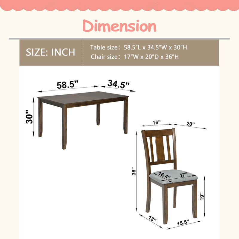 Ensemble de table de salle à manger 7 pièces avec 6 chaises rembourrées, solide et classique, solide et moderne