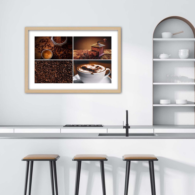 Coffee Beans - Single Picture Frame Print, Light Brown, 40cm H x 60cm W