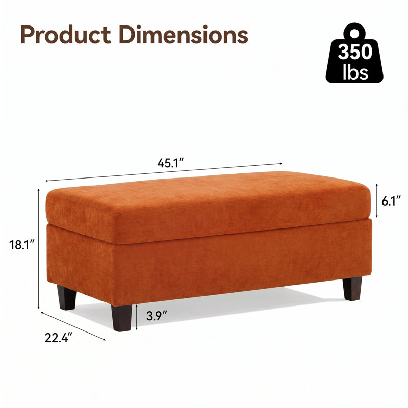 Banc multi-fonctionnel pour repose-pieds avec couvercle rabattable en bois et coussin, Orange