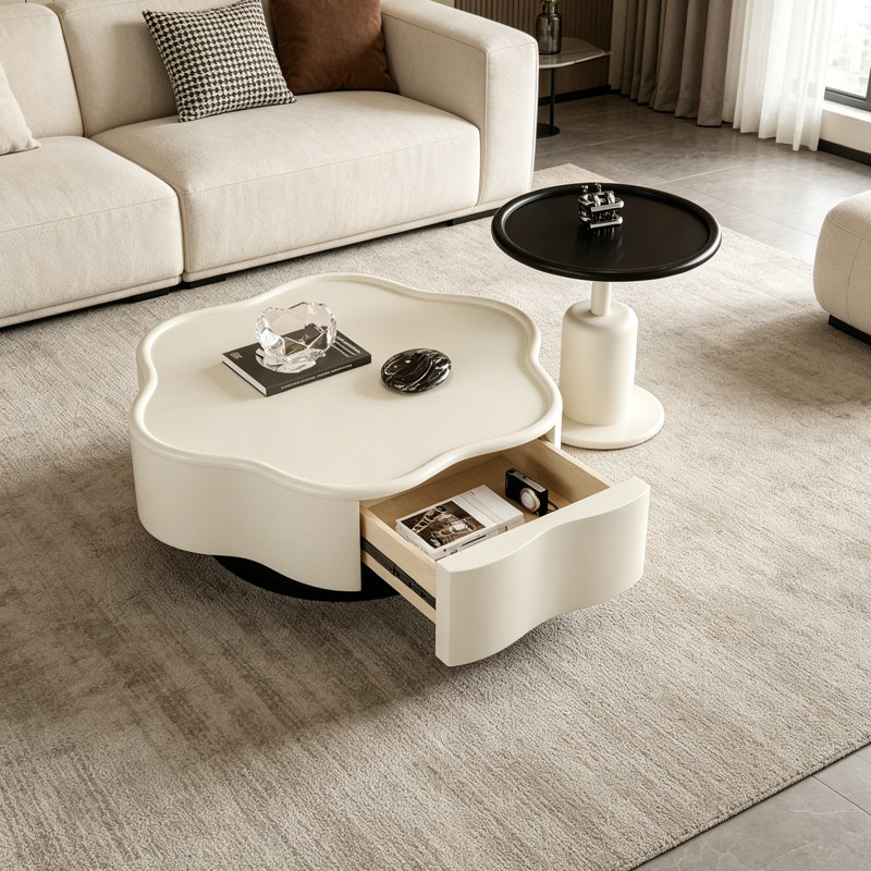 Ensemble de tables basses personnalisées Petal, H 12,99 po x L 31,49 po x l 31,49 po, Blanc/Noir, Noir / blanc
