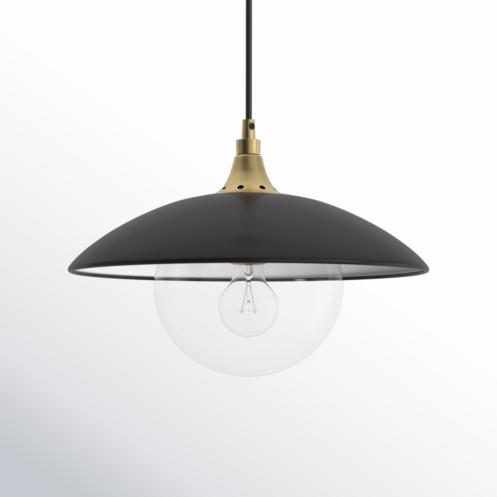 Morine Single Light Glass Pendant, Matte Black/Brass, Clear