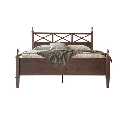 Structure de lit grand lit avec tête et pied de lit, lit plateforme en bois massif, pieds centraux en métal, 12 lattes robustes, antidérapantes et silencieuses, aucun sommier tapissier requis, finition chêne rôti foncé