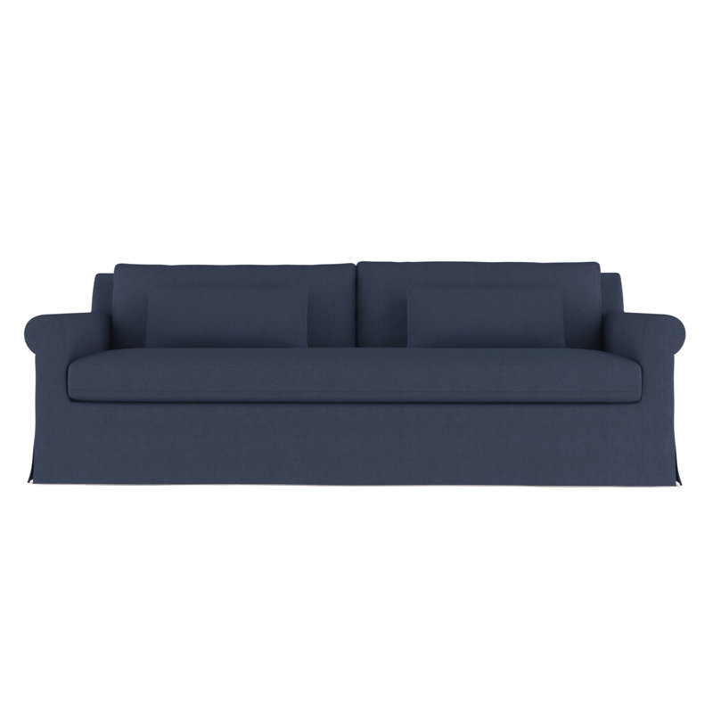 Canapé à accoudoirs roulés Ludlow, Lin bleu à motif, H 34 po x l 96 po x P 38 po