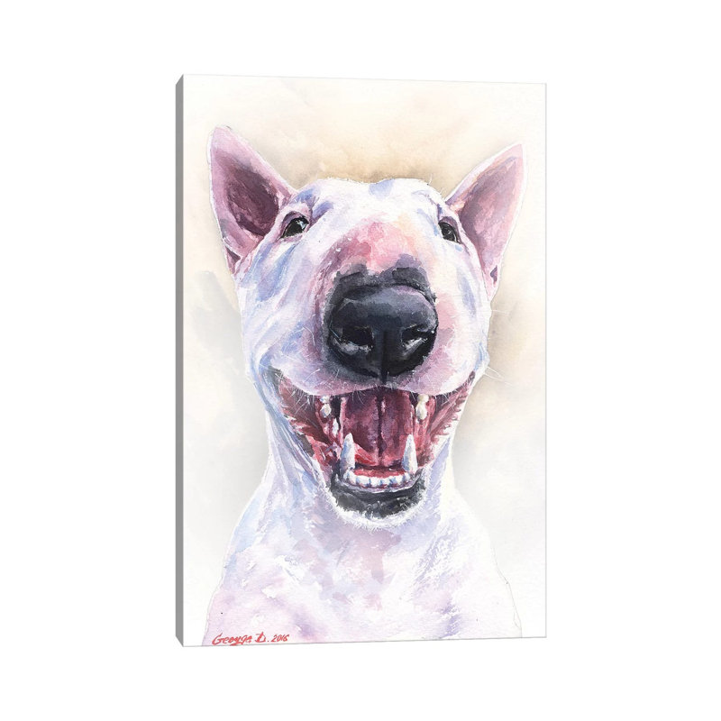 Happy Bull Terrier by George Dyachenko - Painting on Canvas, Wrapped Canvas, 101.6cm H x 66.04cm W x 3.81cm D