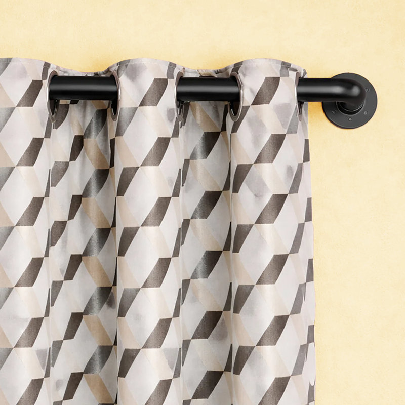 Blackout Curtain Pole Set - Extendable Adjustable Metal Rod with Finials, Rings & Hooks for Heavy Curtains, Matte Black