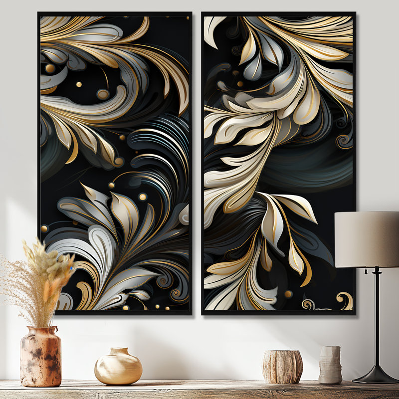 Millau - Abstract Fashion Wall Art 2-Pieces, H 32 po x l 32 po, Impression encadrée flottante, Noir