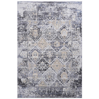 Grey/Blue Area Rug - Enhanced Synthetic Fibers, Non-Shedding, Stain Non-Shedding , For Living Room, Study, Kitchen