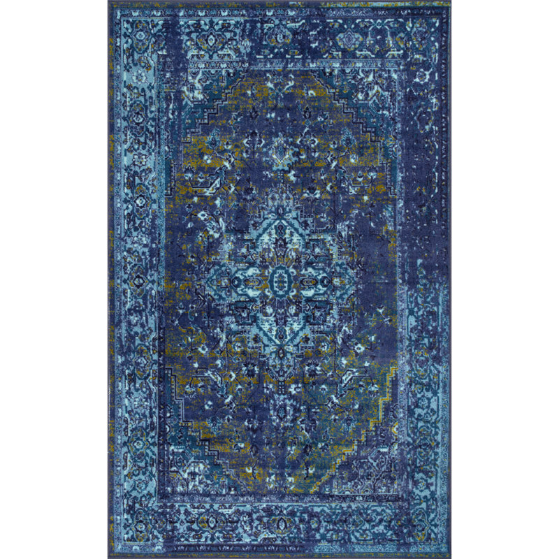 Tapis oriental bleu tissé à la machine performance Brennen, Rectangle 12 pi x 15 pi