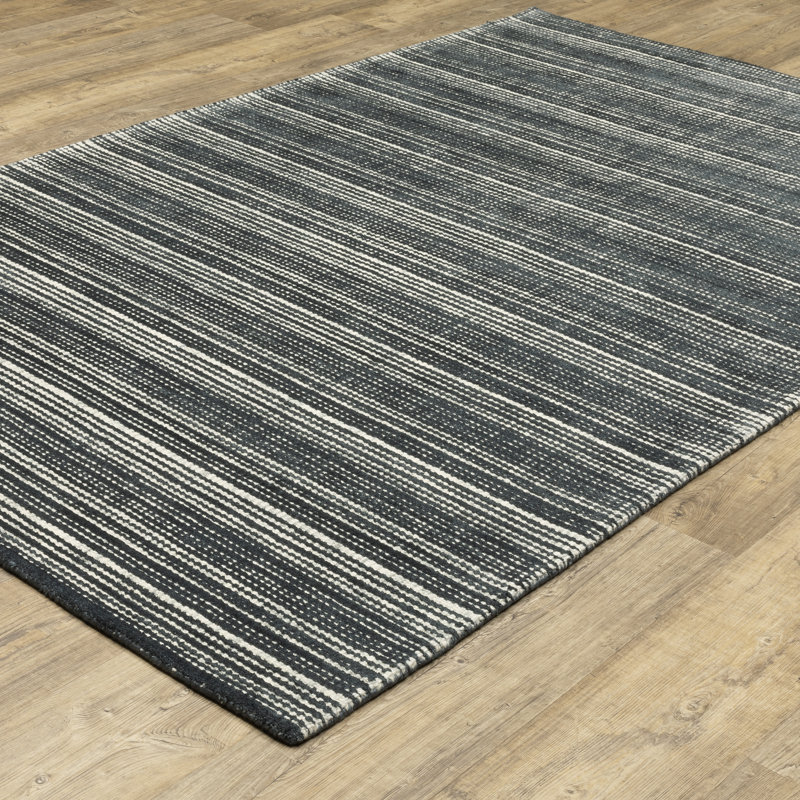 Tapis rayé noir / ivoire touffeté à la main Kentfield, Rectangle de 5 pi x 8 pi
