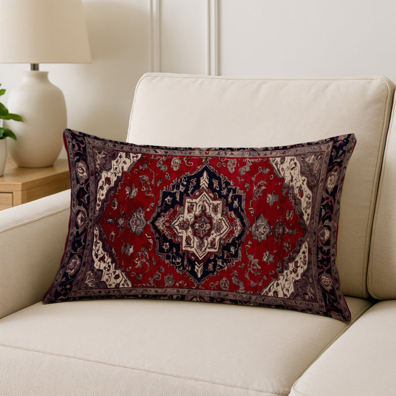 Coussin décoratif intérieur et extérieur Modern, Rouge abstrait, Rectangle H 25 po x l 18 po