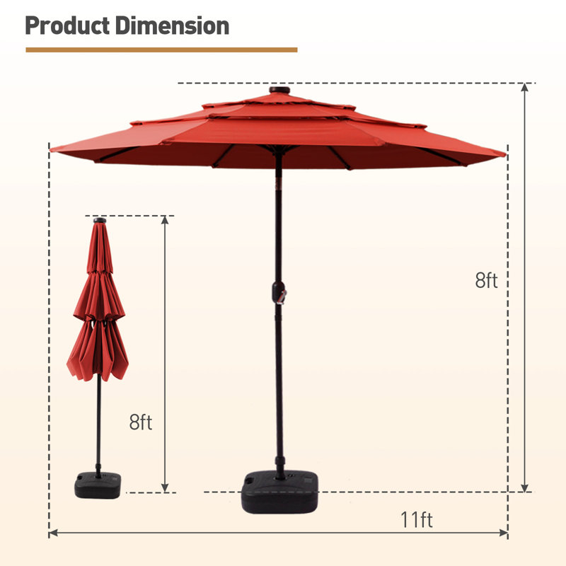 Parasol de marché 11 pi, Rouge, H 96,5 po x l 132 po x P 132 po