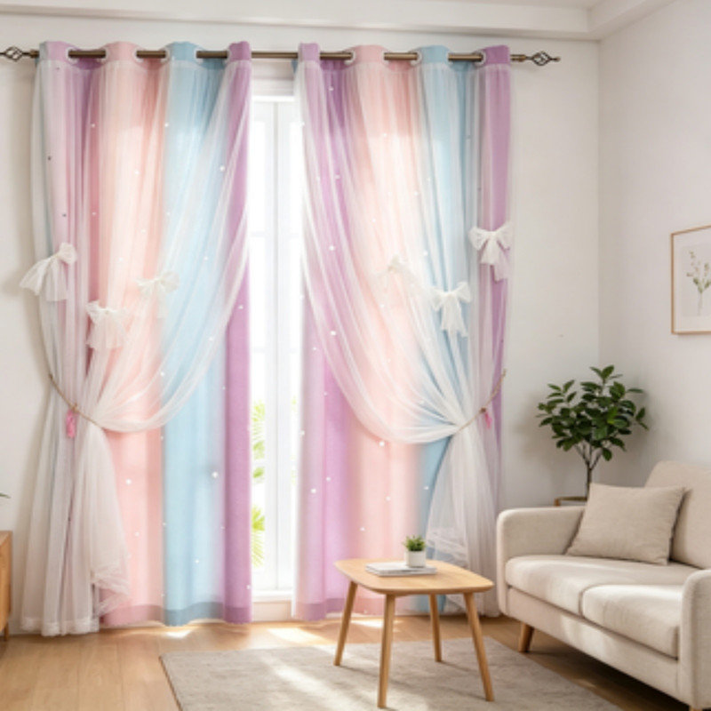 Rideau occultant à double couche Kids Rainbow, Rose, bleu et mauve, L 52 po x L 63 po