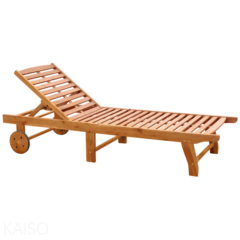 Chaise longue inclinable d'extérieur pliante avec roulettes, structure en bois d'acacia - couleur teck
