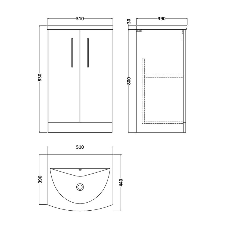 Arno 500 mm Freestanding Single Vanity with Integrated Basin, White