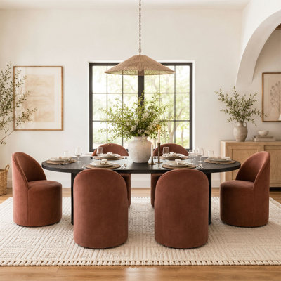 Fully Assembled Rolling Velvet Upholstered Dining Chair With Hidden Casters (Set Of 6)